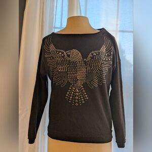Rock & Republic Black Studded Wing Graphic Long Sleeve Top